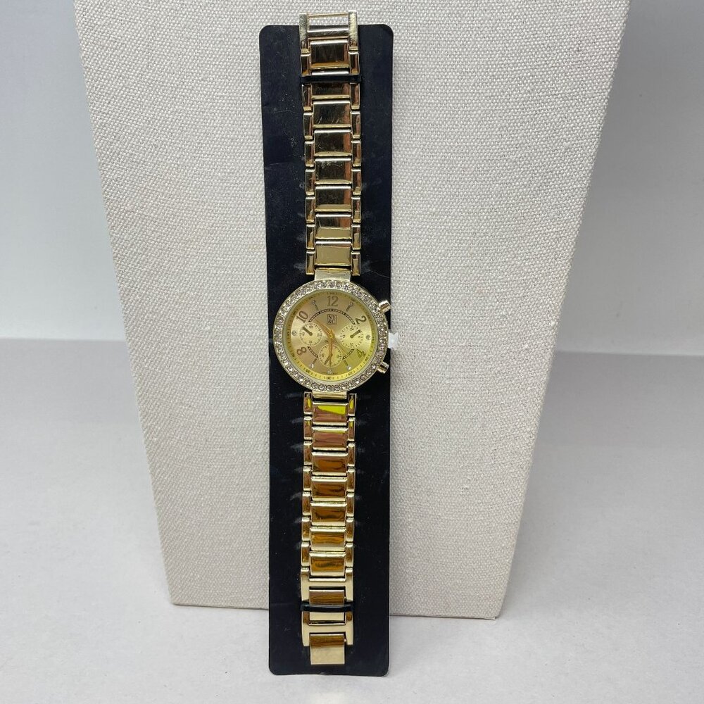 New York & Co Gold-Tone Watch Embellished Face Links Quartz‎ Analog